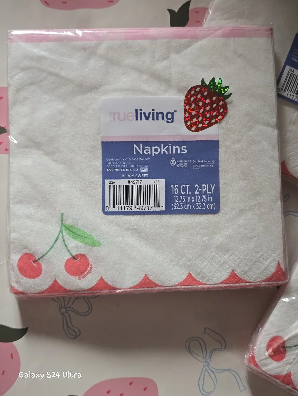 Cherry Gingham Decor Disposable Napkins 3pks Of 16ct (48 Total) NEW